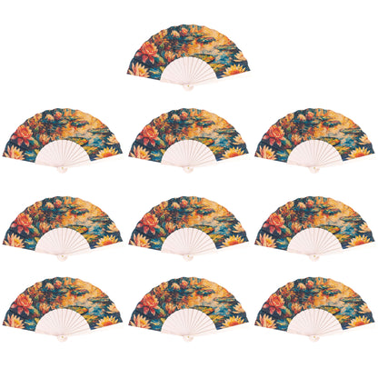 10units-Cork Antique Wooden Folding Hand Fan  L-1182