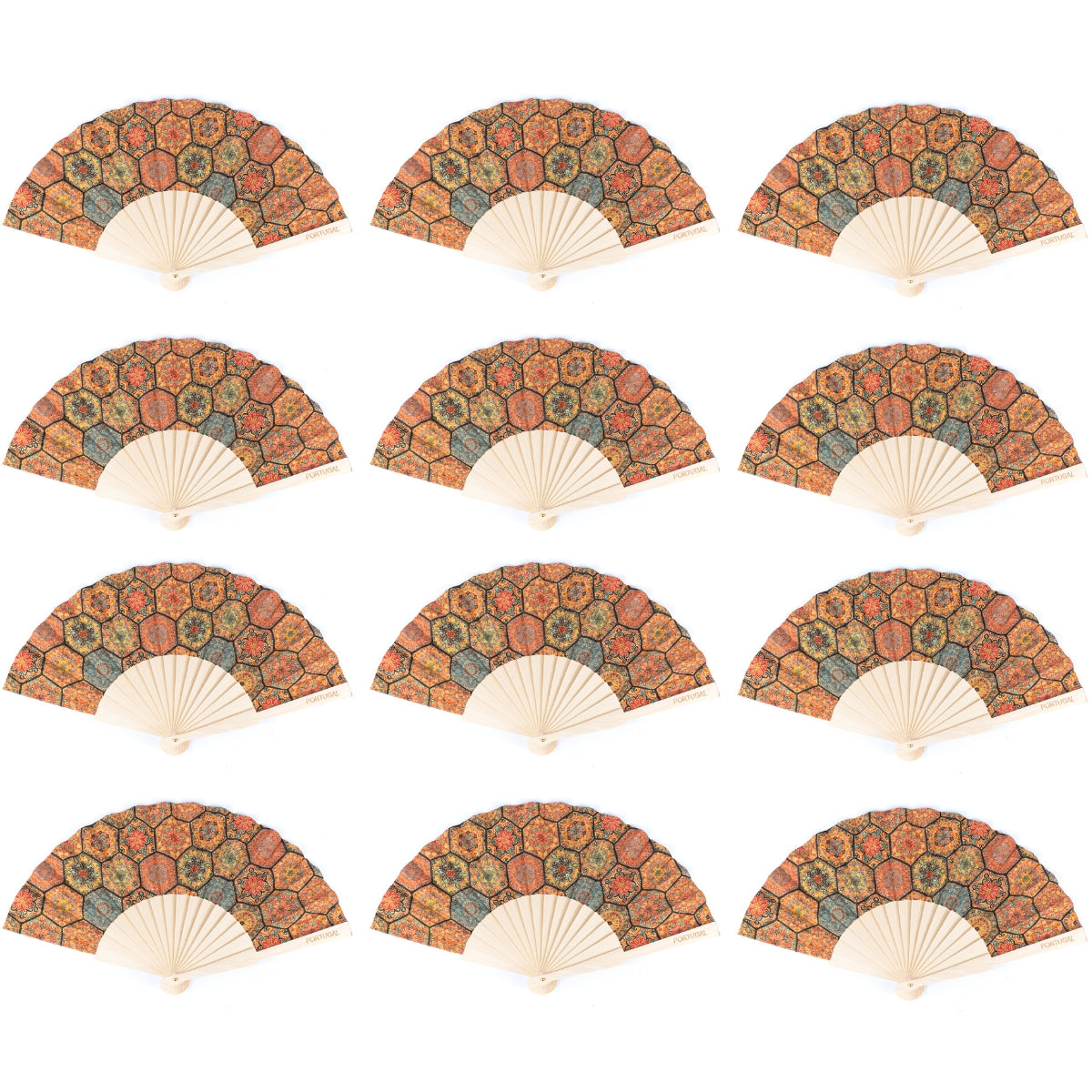 12units-Cork Antique Wooden Folding Hand Fan  L-1108