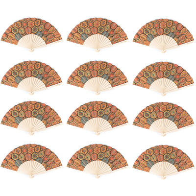 12units-Cork Antique Wooden Folding Hand Fan  L-1108
