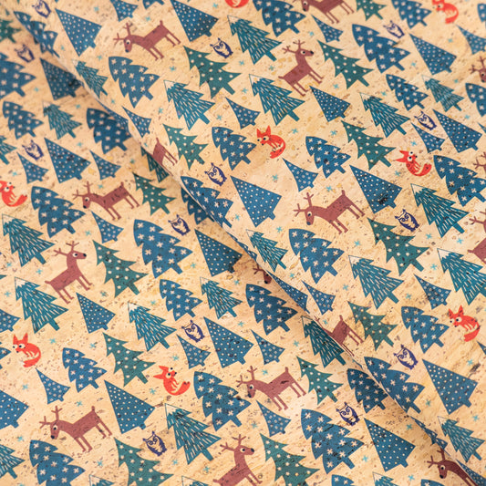 Holiday Special - Cute Doodle Christmas Cork Fabric COF-13