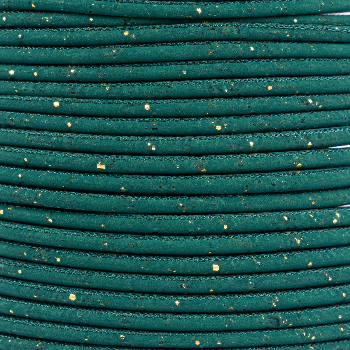 3mm Round Cork Cord - Dark Green with Gold Flecks - COR-667 (10 Meters)