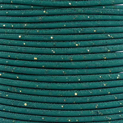 3mm Round Cork Cord - Dark Green with Gold Flecks - COR-667 (10 Meters)