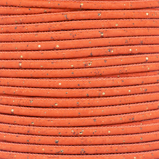 3mm Round Cork Cord - Orange with Gold Flecks - COR-669 (10 Meters)