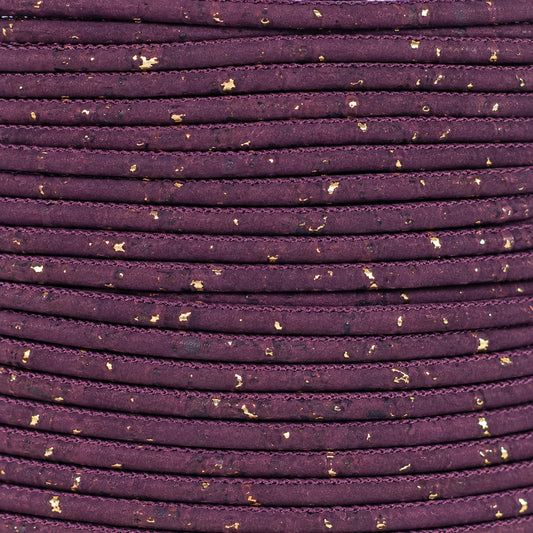 3mm Round Cork Cord - Deep Purple with Gold Flecks - COR-671 (10 Meters)