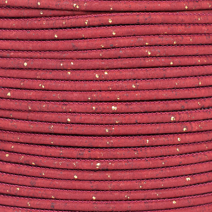 3mm Round Cork Cord - Red with Gold Flecks - COR-672 (10 Meters)