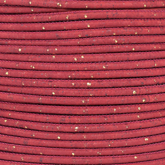 3mm Round Cork Cord - Red with Gold Flecks - COR-672 (10 Meters)