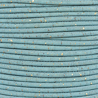3mm Round Cork Cord - Light Blue with Gold Flecks - COR-673 (10 Meters)