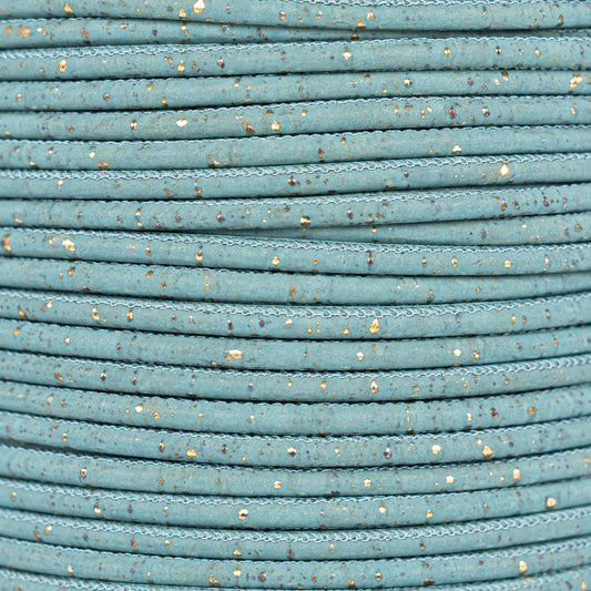 3mm Round Cork Cord - Light Blue with Gold Flecks - COR-673 (10 Meters)