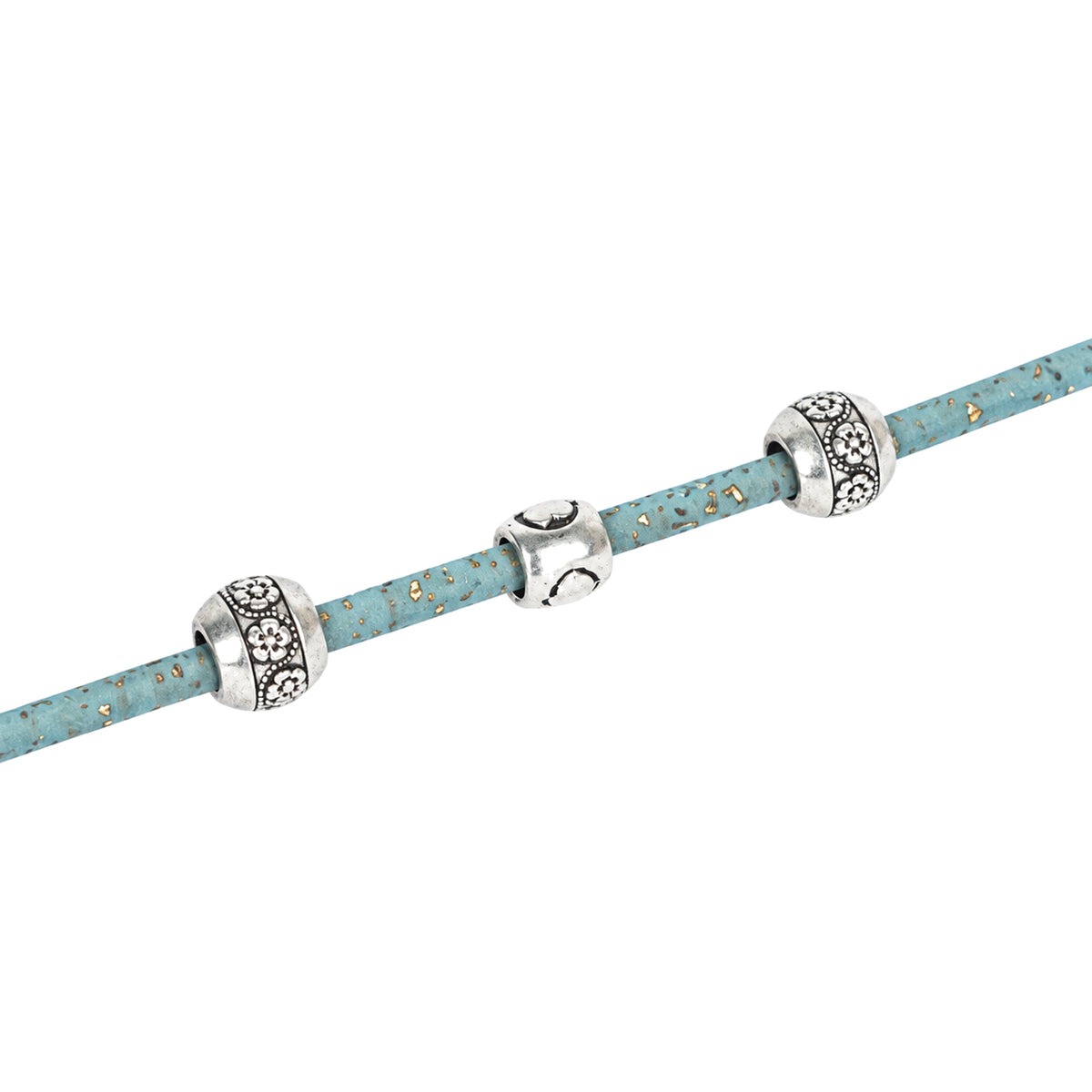 3mm Round Cork Cord - Light Blue with Gold Flecks - COR-673 (10 Meters)