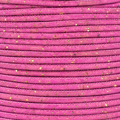 3mm Round Cork Cord - Fuchsia with Gold Flecks - COR-674 (10 Meters)
