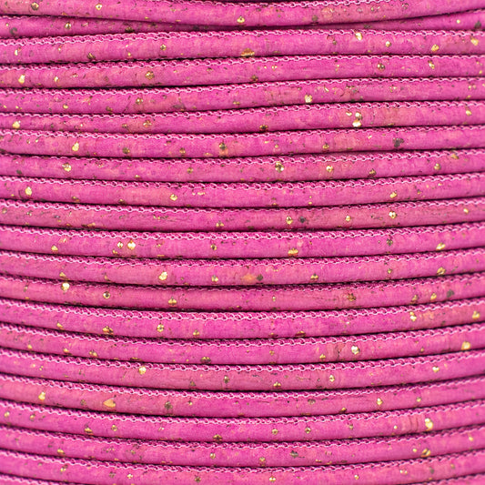 3mm Round Cork Cord - Fuchsia with Gold Flecks - COR-674 (10 Meters)