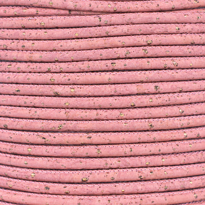 3mm Round Cork Cord - Pink with Gold Flecks - COR-676 (10 Meters)