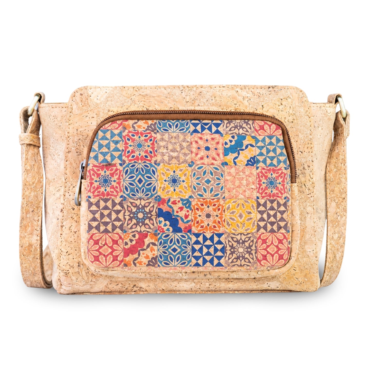 Natural Cork Crossbody Bag with Printed Front Pocket BAGD-658