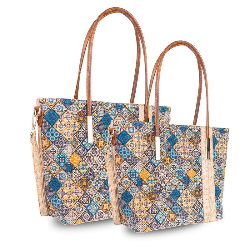 Set of 2 Printed Cork Handbags – Large & Small Tote Bag Combo BAGD-481A