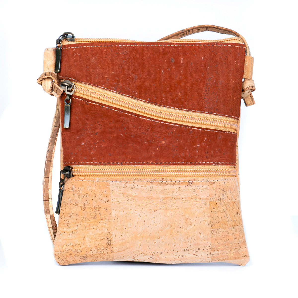 Solid Color Block Triple Zip Women's Cork Crossbody Bag BAGP-03