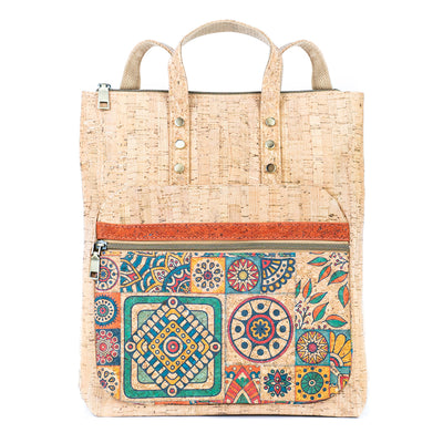 Flash Sale Women's Cork Backpack with Printed Design and Natural Cork Accents BAGD-558