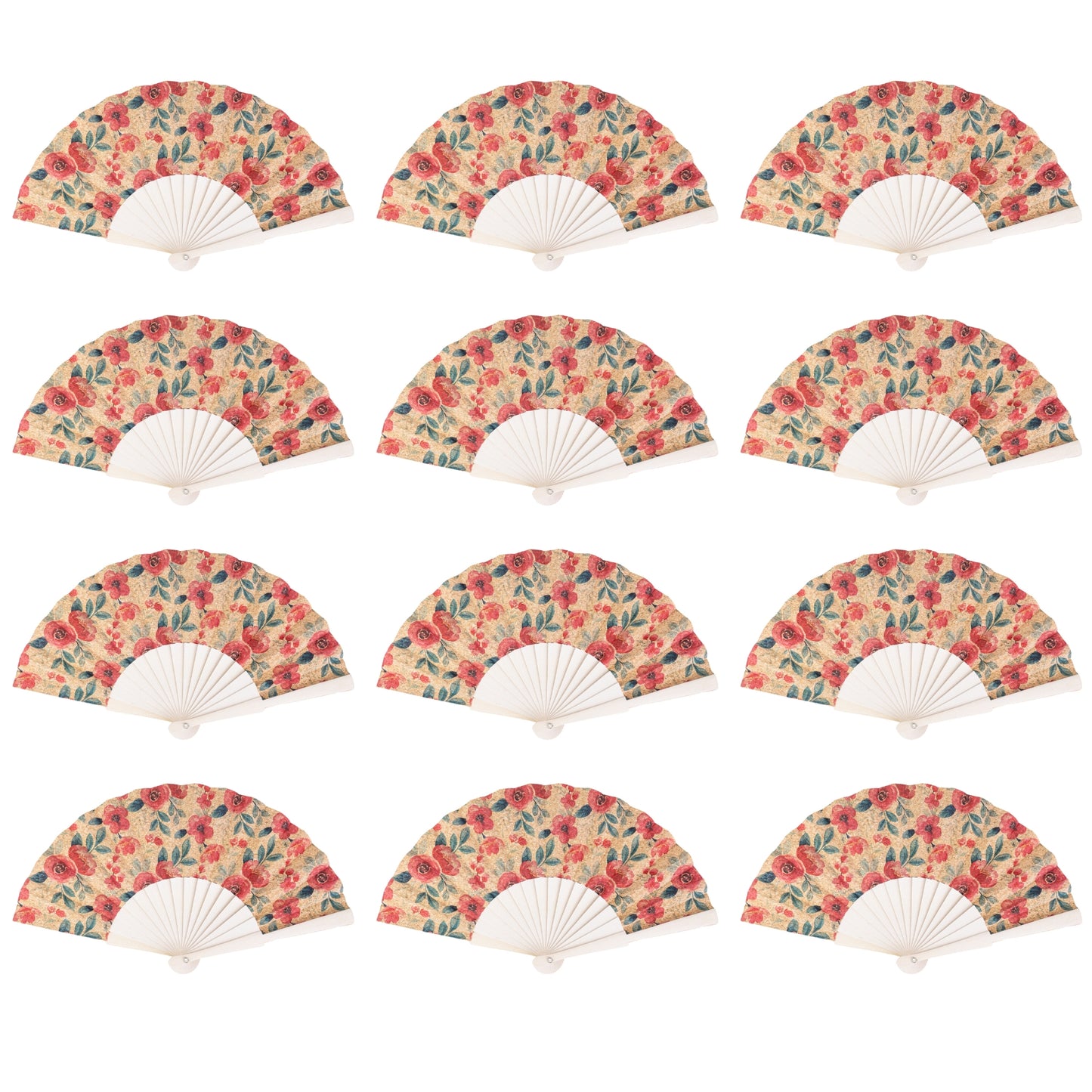 Cork Antique Wooden Folding Hand Fan  L-1197-12(12 Units)