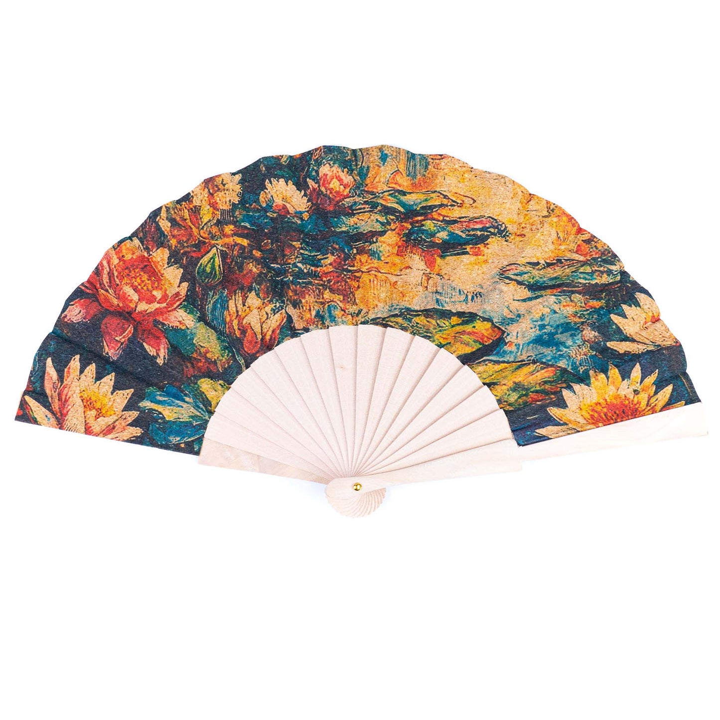 10units-Cork Antique Wooden Folding Hand Fan  L-1182