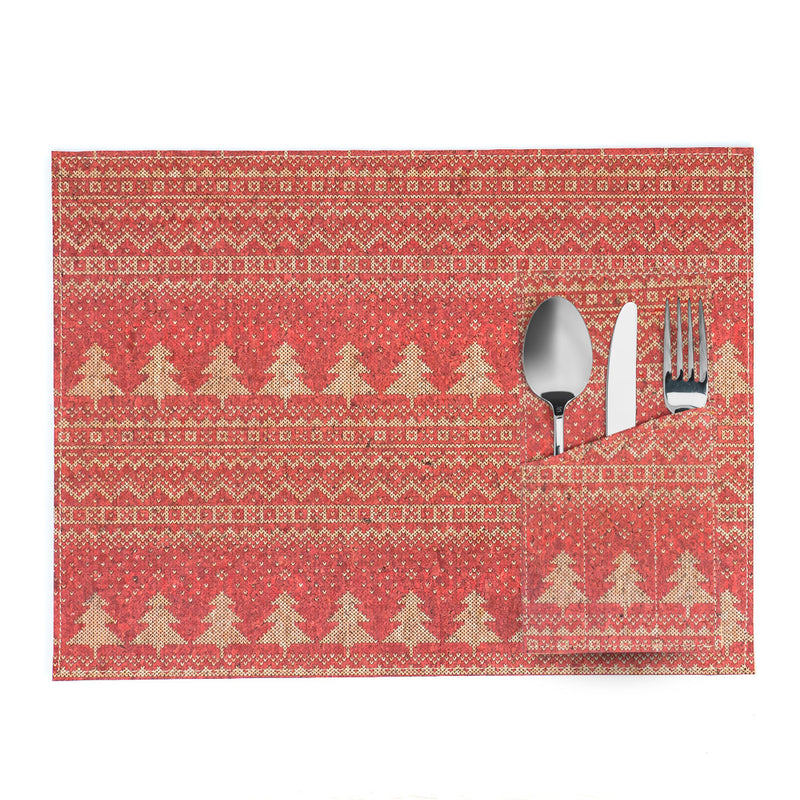 Christmas Cork Placemats and Cutlery Pockets Set – 8-Piece Pack (Limited Edition) L-1094