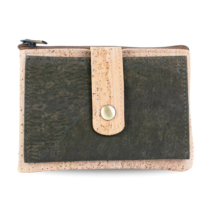Compact Cork Card & Coin Wallet – Minimalist Zip Pouch with Snap Closure BAG-2357
