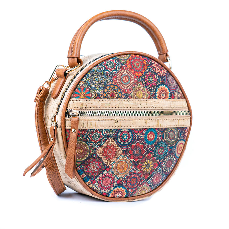 Printed Cork Round Crossbody Bag for Women  BAGD-584