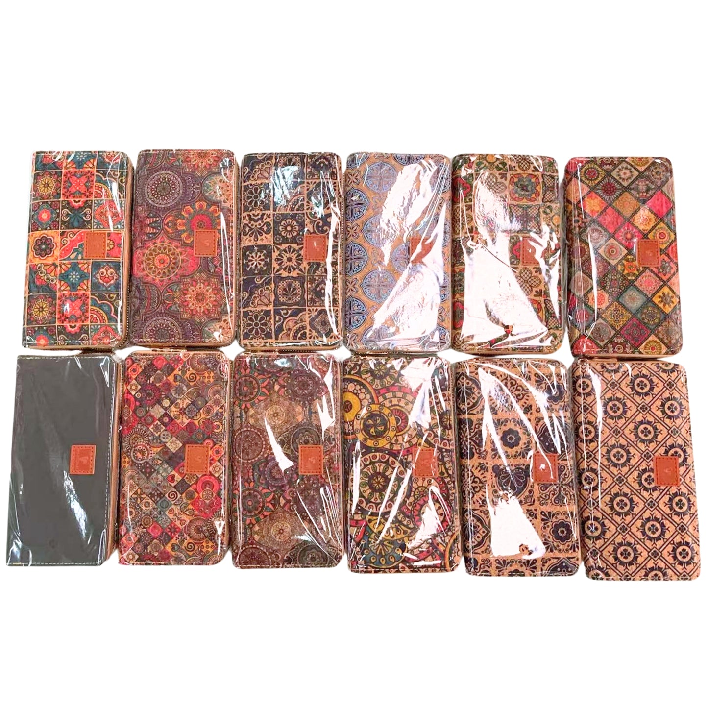 Pack of 12 Printed Cork Zip-Around Wallets  BAGD-624-12