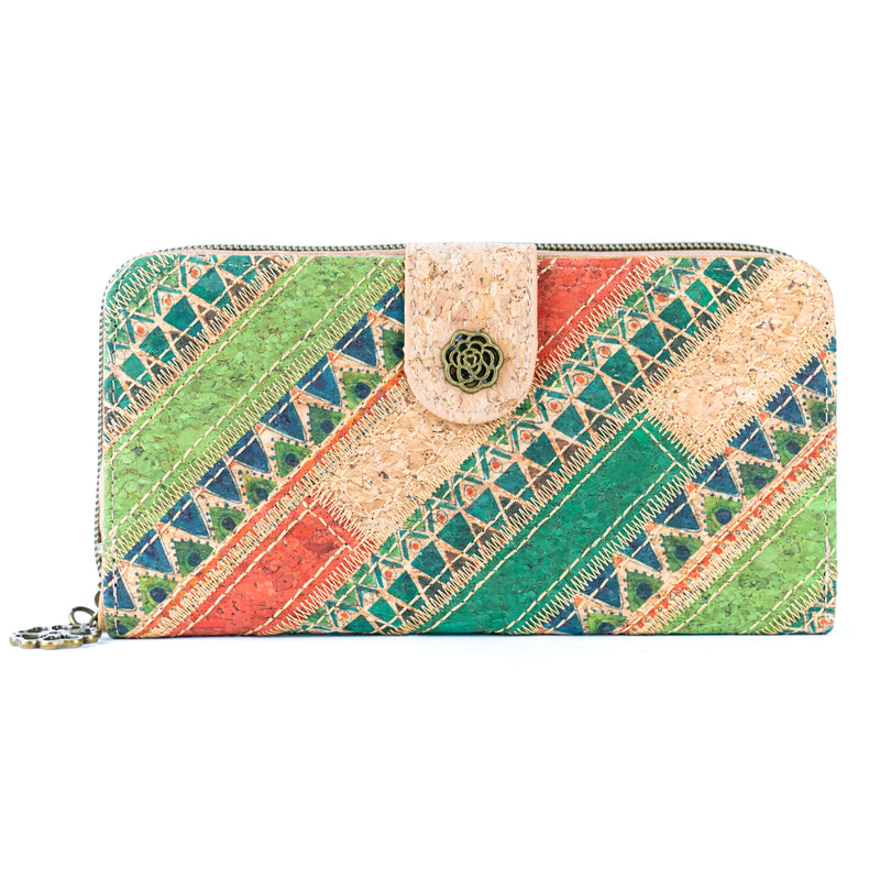 Patchwork-Stitched Printed Cork Long Wallet  BAGD-591