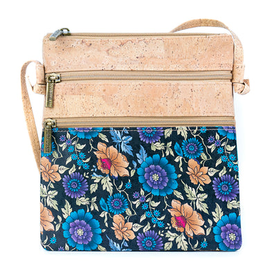 Cork Women's Double Zip Flower print Crossbody Bag BAG-2314