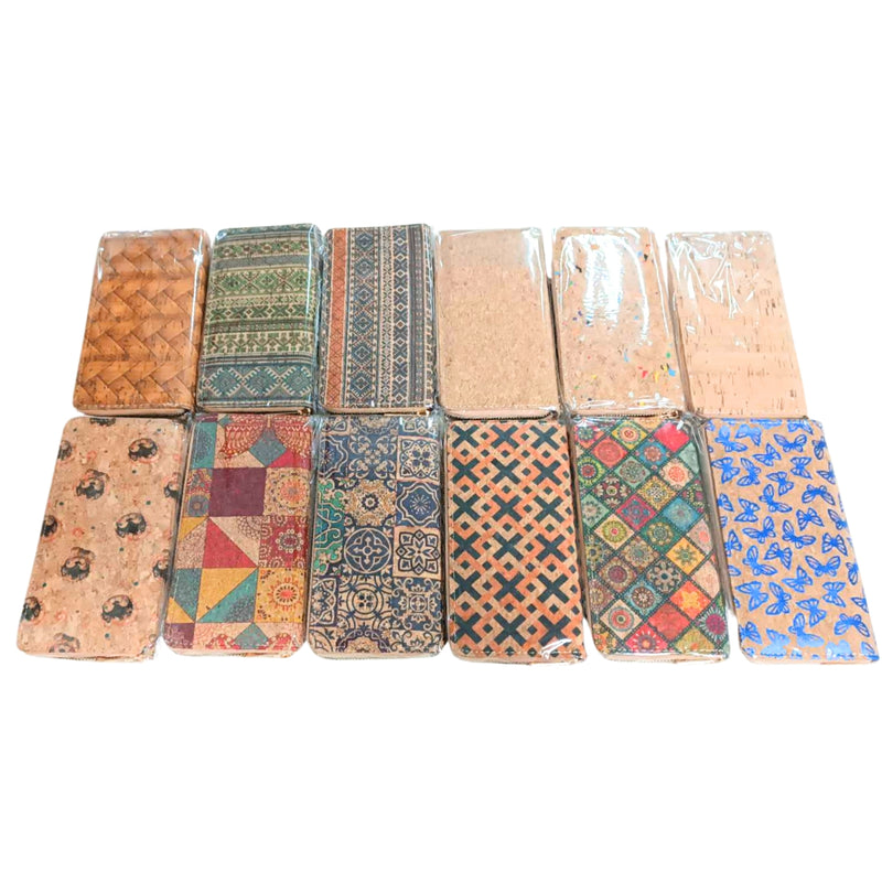 Natural cork with flower pattern zipper women wallet BAGD-589（12units）