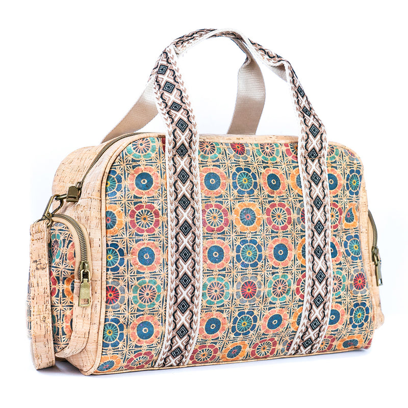 Colorful Printed Cork Handbag with Traditional Motif Design BAGD-543