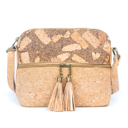 Tassel Zip Pocket Women's Natural Cork Crossbody Bag BAG-2291