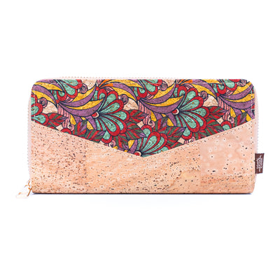 Flowers patterns natural cork women zipper card wallet BAG-2337