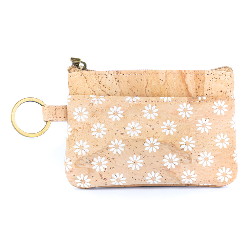 Small Cork Coin Purse with Key Ring – Floral Print Women&