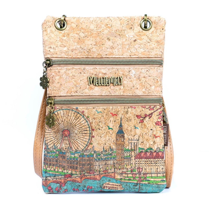 Flash Sale Stylish Cork Crossbody Bag with World Famous City Prints BAGF-098