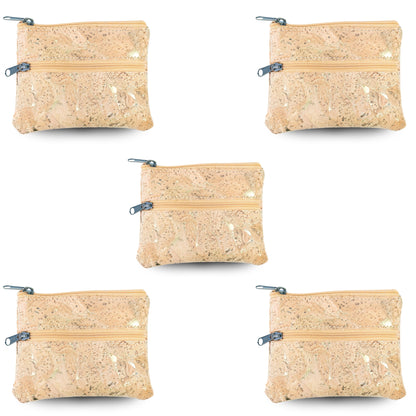 5pcs | Natural Cork Double-Zip Coin Purse BAGP-381