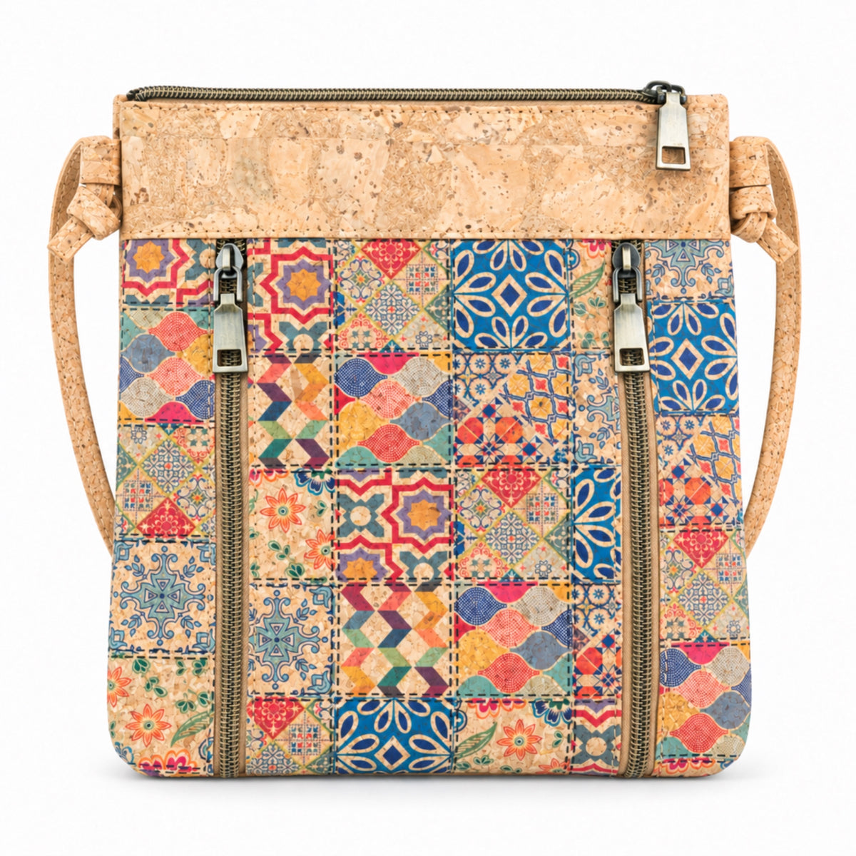 Cork Crossbody Bag with Vertical Front Zips | BAGD-668