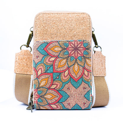 Natural Cork Women's Crossbody Phone Bag with Triple Zipper Design BAG-2311