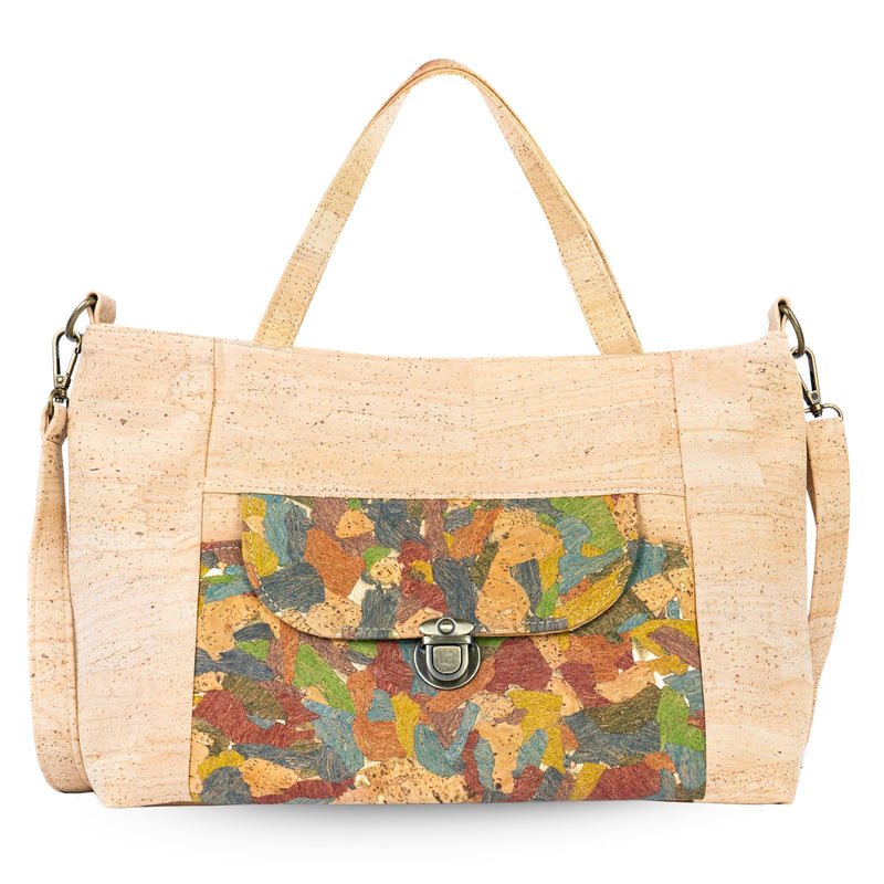 Natural Cork Handbag | Vegan Shoulder Bag with Front Pocket BAGP-317