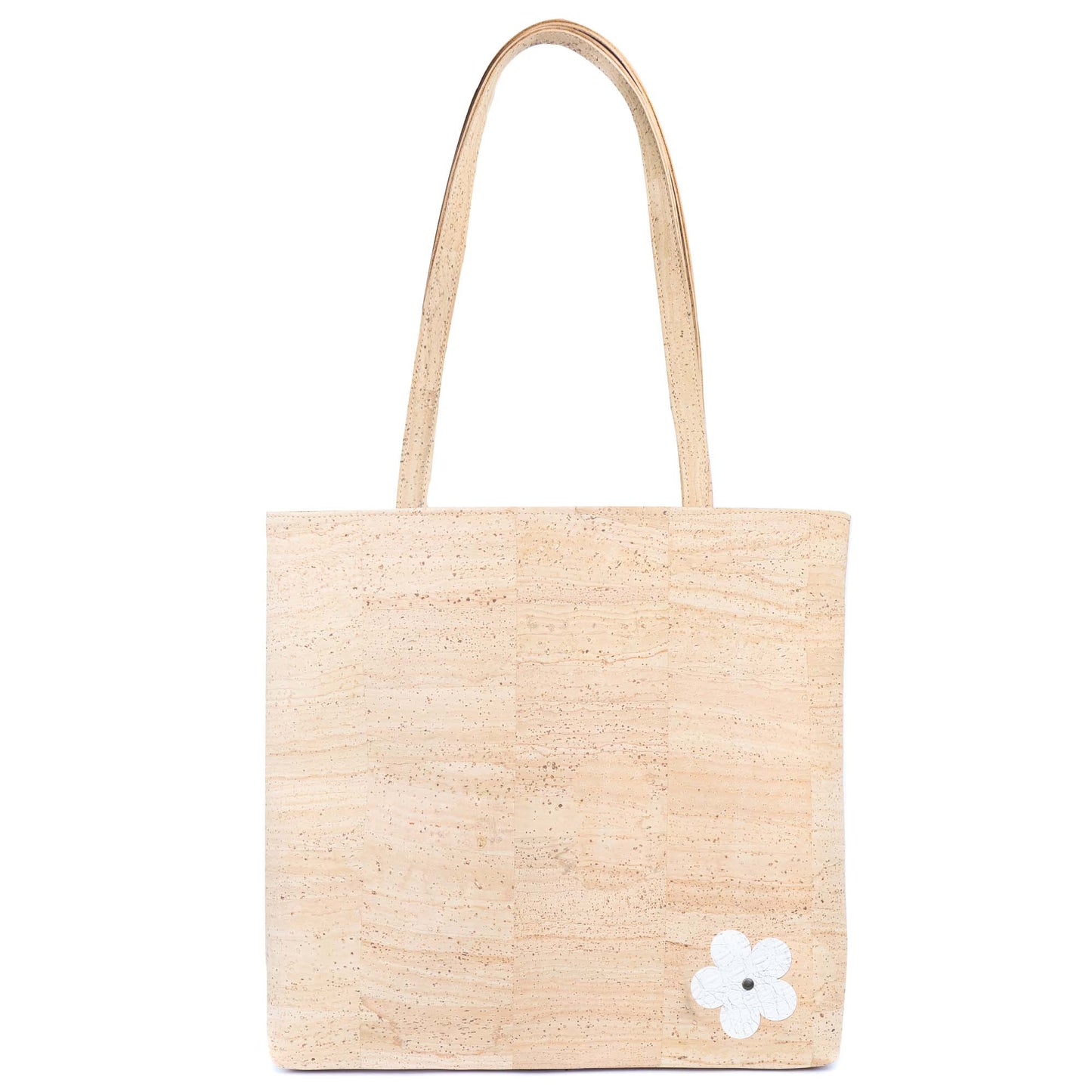 All Cork Tote Bag with  Flower Charm - Vegan Leather Shopper BAGP-359