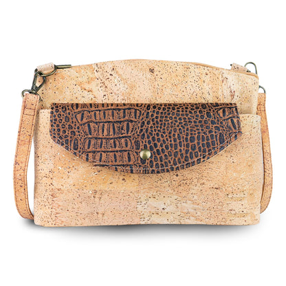 Women’s Natural Cork Crossbody Bag with Gold Accents and Front Pocket BAGP-402