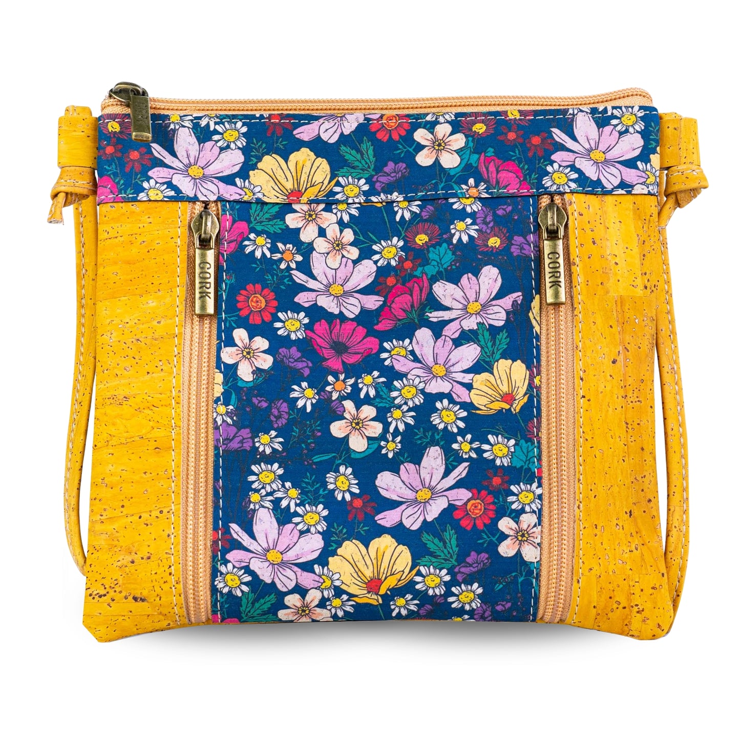 Eco-Friendly Cork Crossbody Bag with Floral Print - Vegan Leather Shoulder Bag - BAGP-342