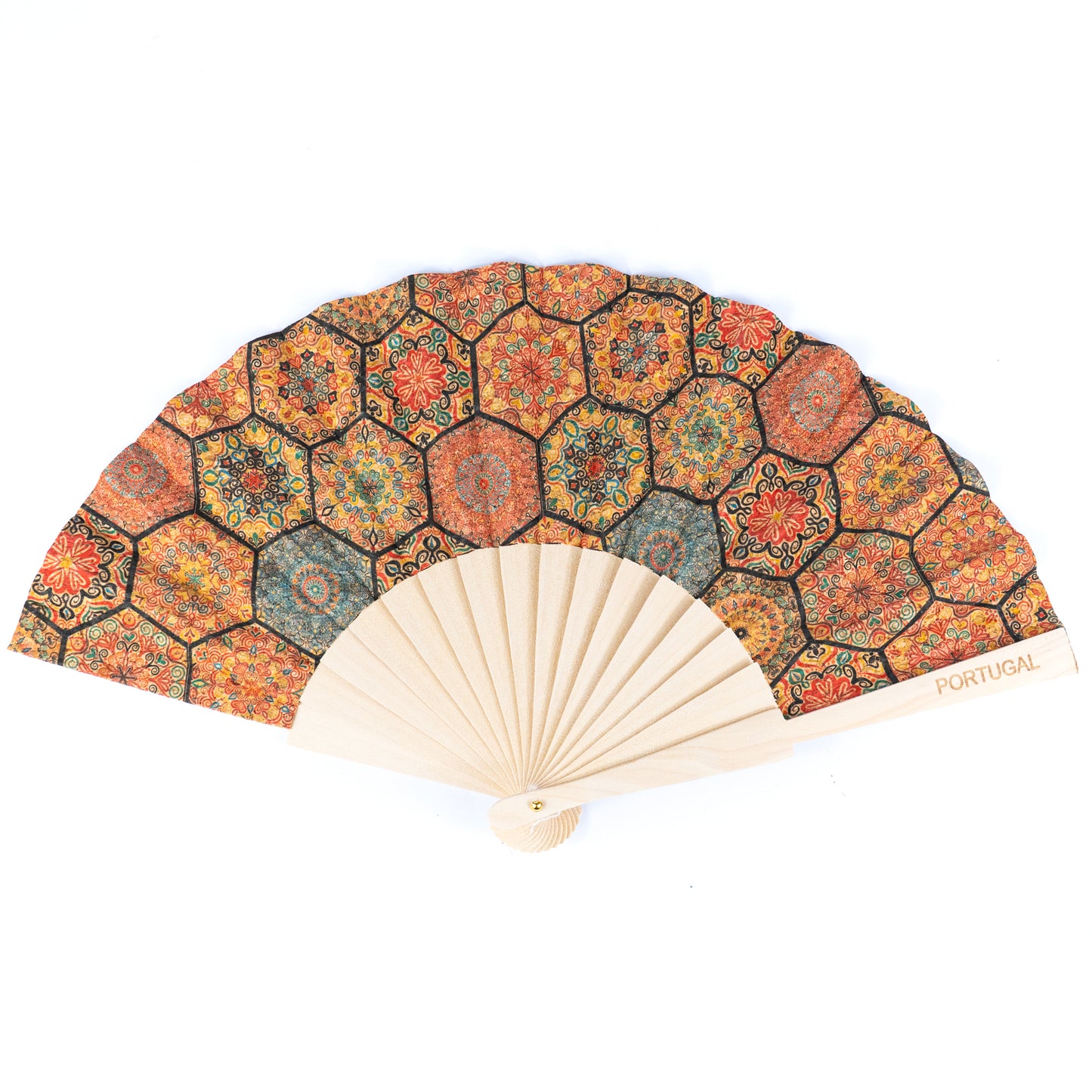 12units-Cork Antique Wooden Folding Hand Fan  L-1108