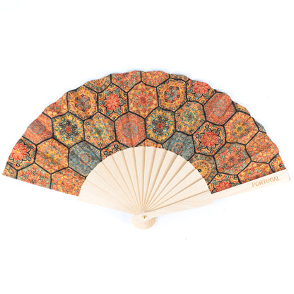 12units-Cork Antique Wooden Folding Hand Fan  L-1108