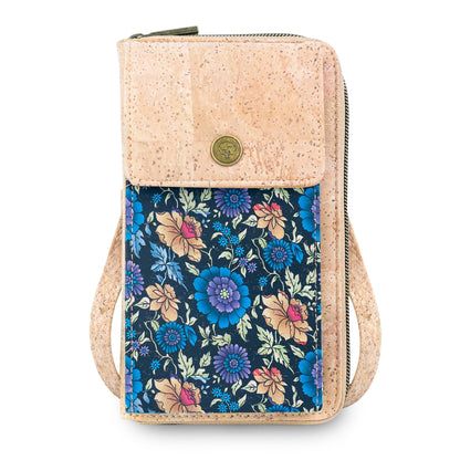 Natural Cork Phone Crossbody Wallet for Women – Floral Print Vegan Crossbody Purse BAGD-2403