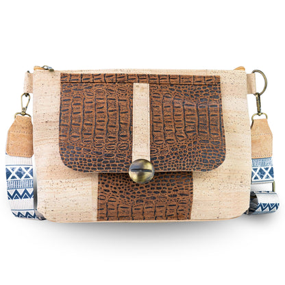 Cork Crossbody Bag with Patterned Flap and Wide Strap BAGP-398