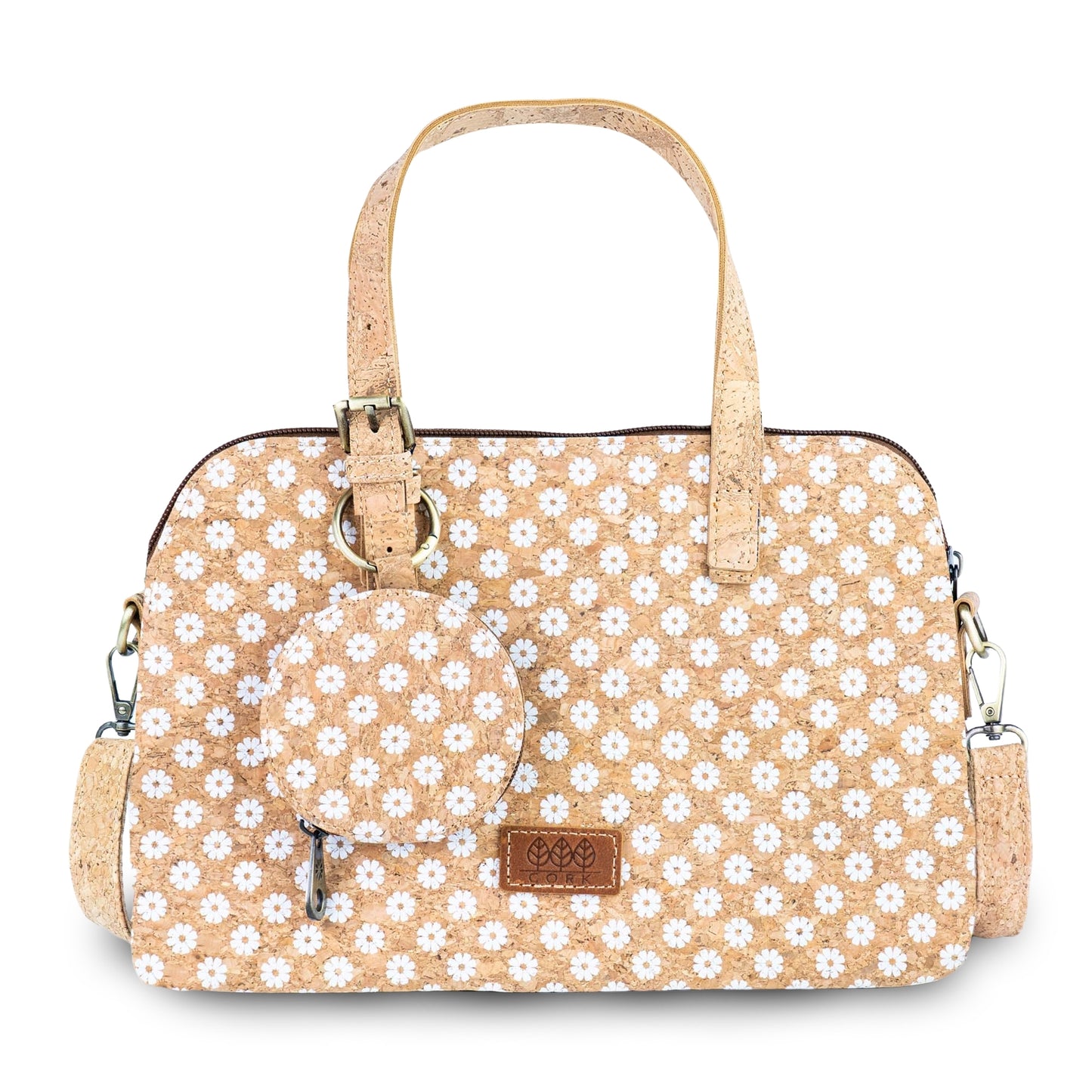 Printed Cork Handbag with Detachable Mini Zipper Purse & Shoulder Strap BAGD-667