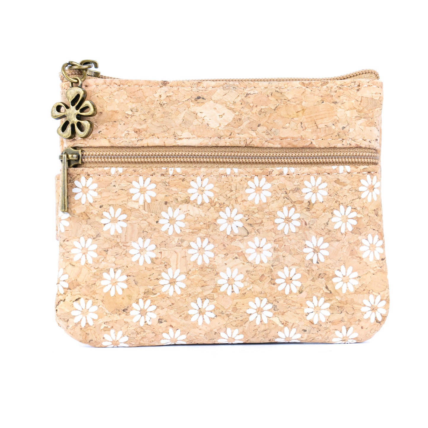 Double Zipper Cork Coin Purse – Floral Print BAG-2375