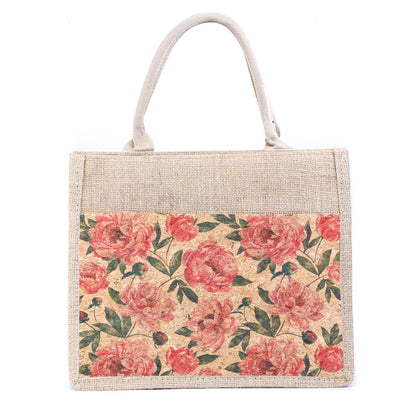 Floral Cork & Jute Tote Handbag BAG-2381