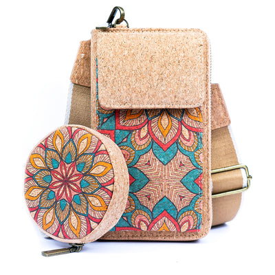 Natural Cork Women's Printed Phone Pouch with Detachable Coin Purse BAG-2310