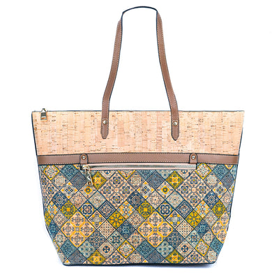 Chic Natural and Printed Cork Ladies' Tote Bag with PU Handle BAG-2330